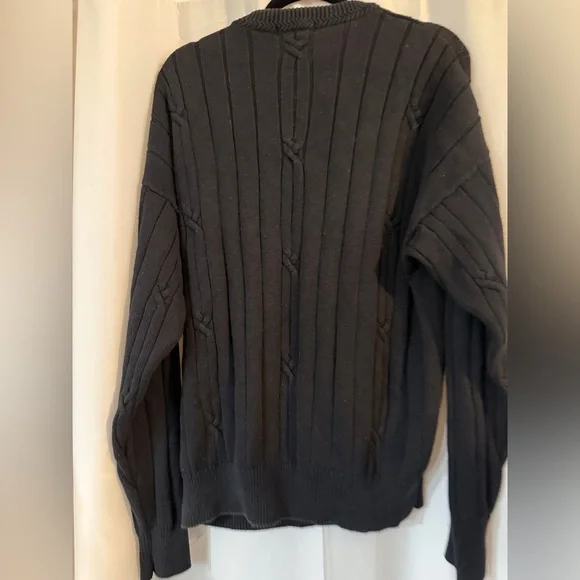Vintage Nautica Cable Knit Sweater L Black 100% Cotton 90s Logo Crewneck - Picture 6 of 13